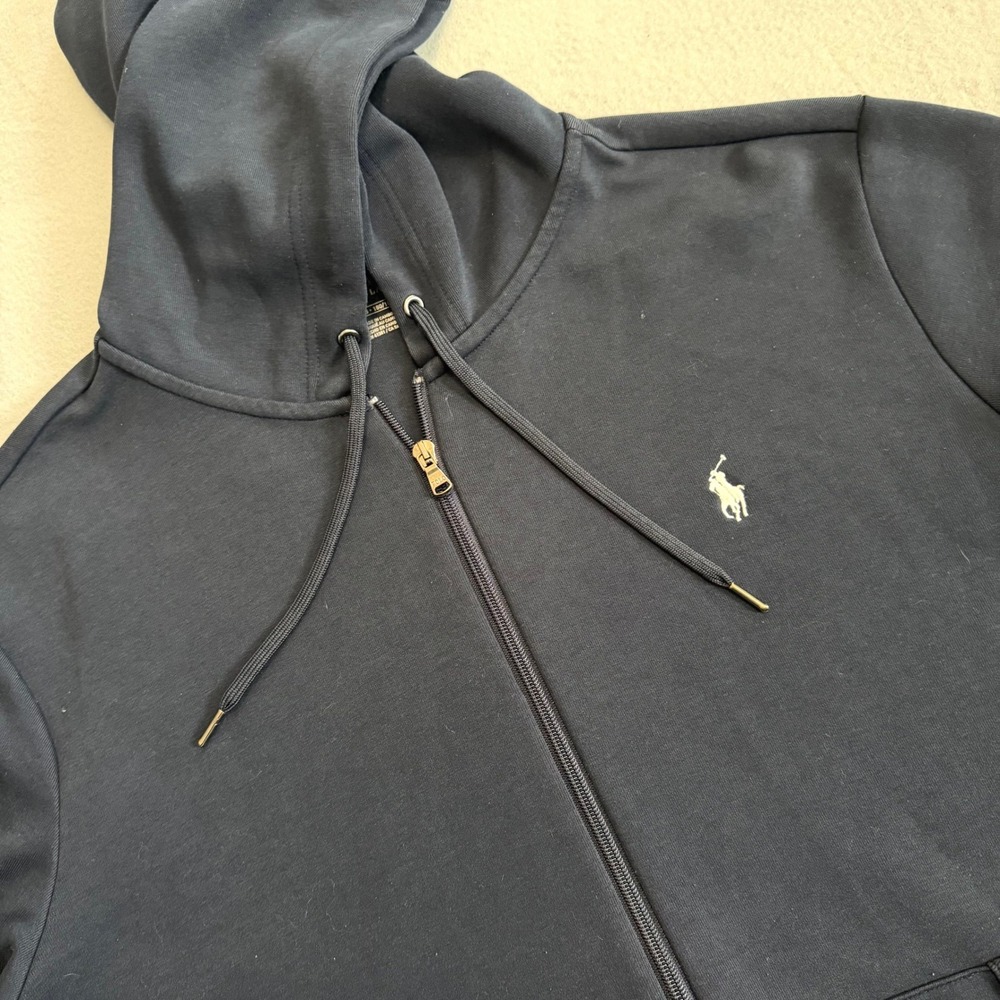 Polo Ralph Lauren Hoodie Mens L Navy Blue Full Zip Pony Logo Wardrobe Staple